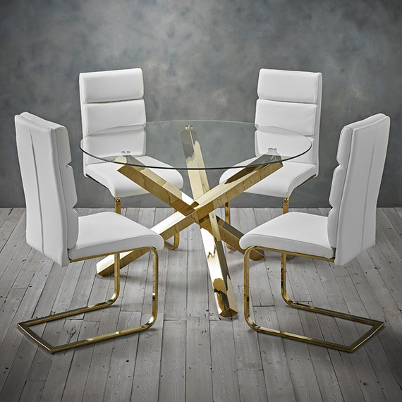 Golden Dinning Table and white Chairs