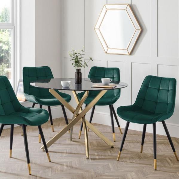 Montero Dining Table & Hadid Dining Chairs Green