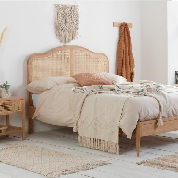 Leonie Rattan Bed - Oak