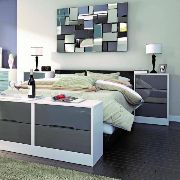 Monaco 3 Drawer Bedside - Grey Gloss & White