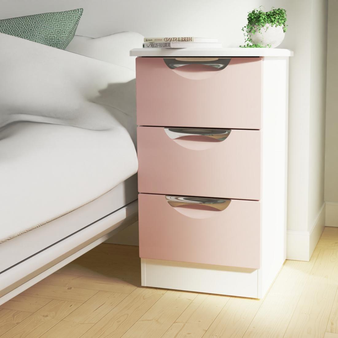 Camden 3 Drawer Bedside - Kobe Pink & White