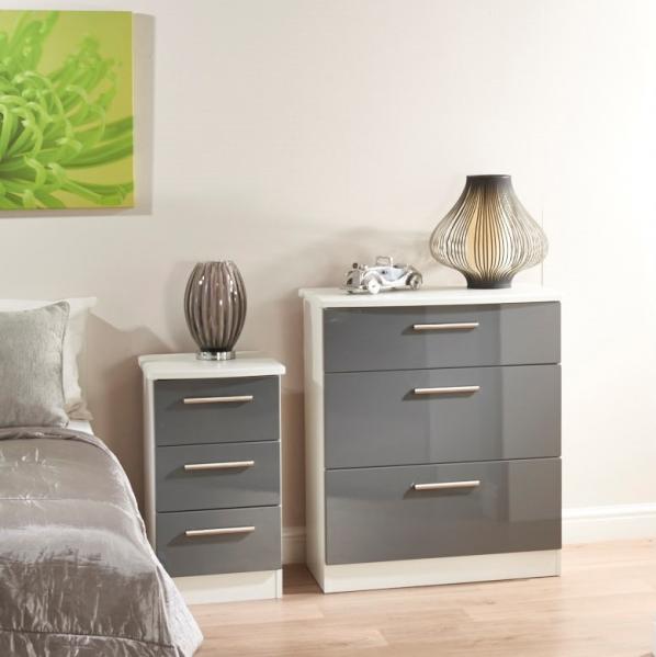 Knightsbridge 3 Drawer Bedside - Grey Gloss White