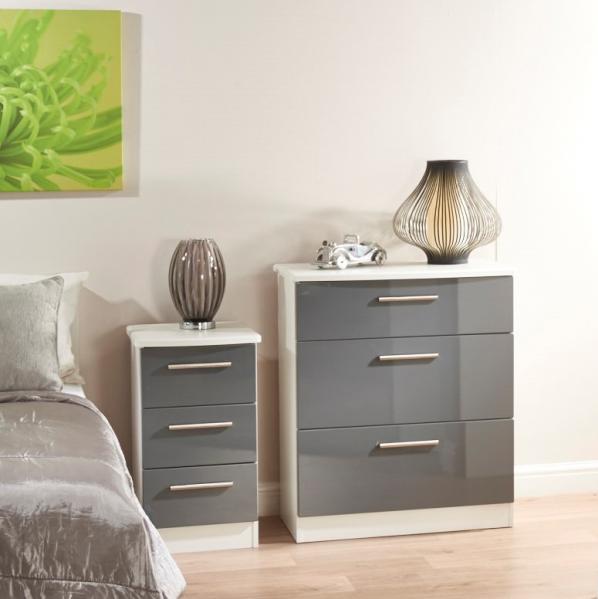 Knightsbridge 3 Drawer Chest - Grey Gloss & White