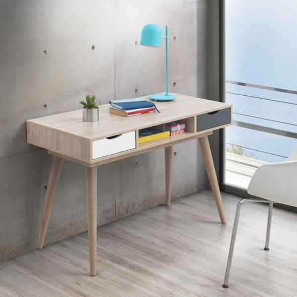 Scandi Oak Desk With White & Grey Drawers