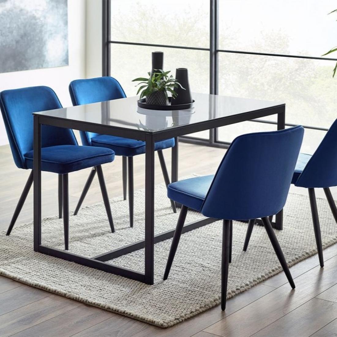 Chicago dining table with 4 Burgess blue chairs