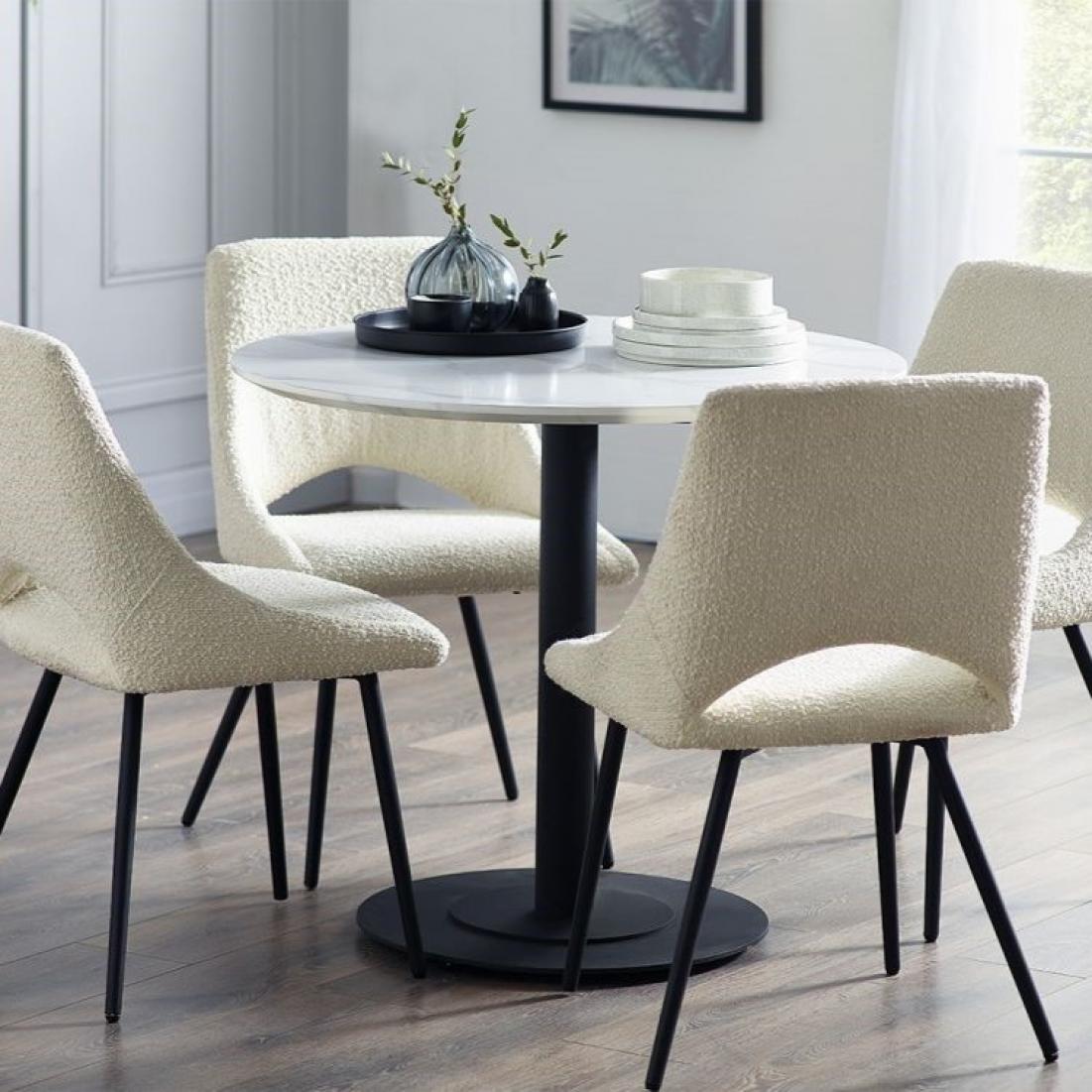 Luca Round Table with 4 Iris Boucle Chairs Ivory