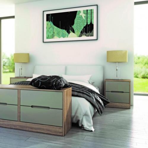 Monaco 2 Drawer Bedside - Mushroom & Darkolino