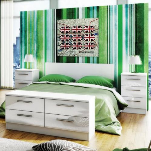 Knightsbridge 3 Drawer Bedside - White Gloss & White