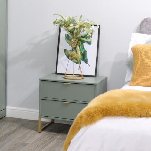 Diego Bedside - Gold Leg Reed Green