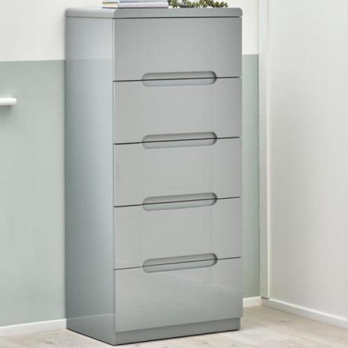 Manhattan 5 Drawer Narrow Chest - Grey