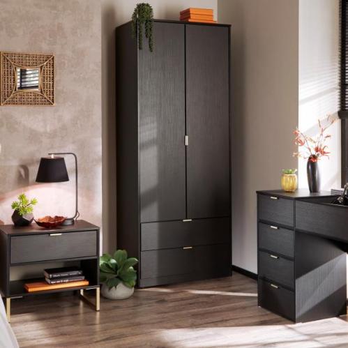 Diego 2 Door & 2 Drawer Wardrobe - Black