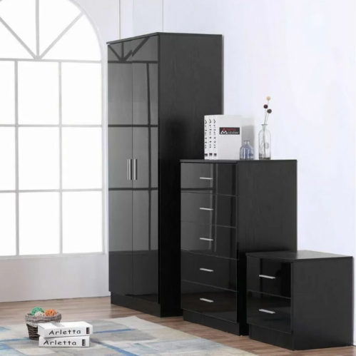 Reflect Wardrobe - Gloss Black & Black Oak