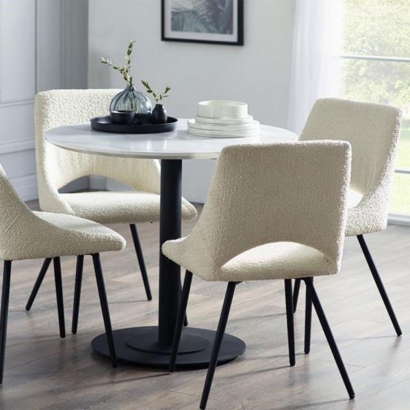 Luca Dining Table with Iris Ivory Boucle Chairs