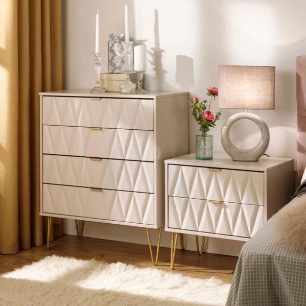 Diamond 4 Drawer Chest & 2 Drawer Bedside