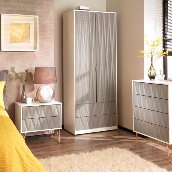 Diamond 2 Door Wardrobe, 4 Drawer Chest & 2 Drawer Bedside