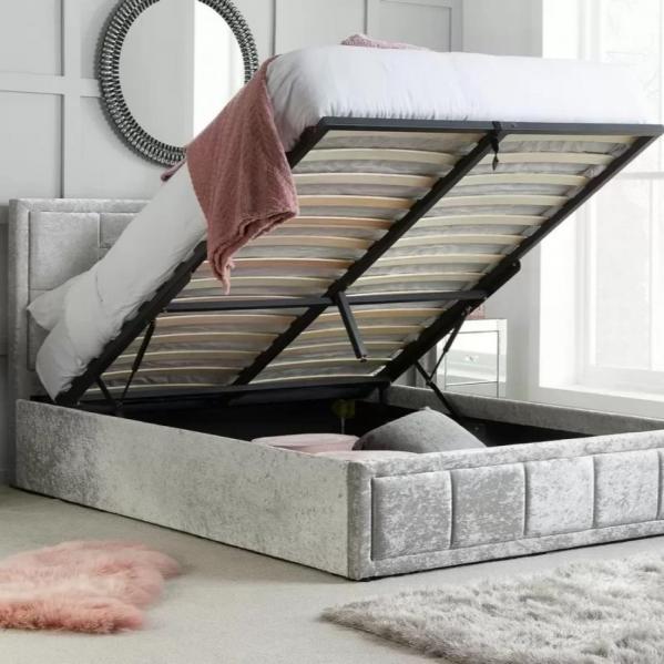 Hannover Ottoman Bed - Steel Crushed Velvet