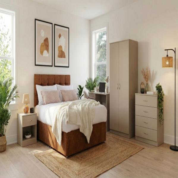 Arizon Tab Deluxe Headboard Bed Promo Putty Bedroom
