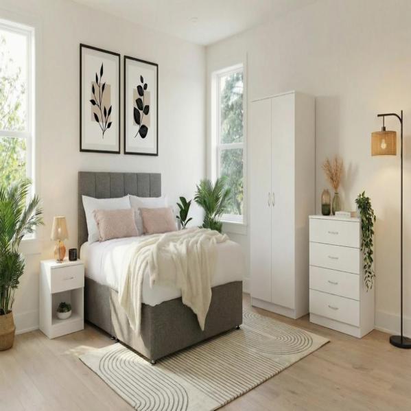 Matisz Coal Deluxe Headboard Bed and Promo White Bedroom