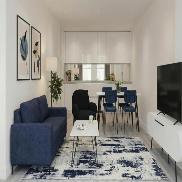 Baltimore Navy Blue Sofa, Marlow Coffee Table, Capsule Tv Unit